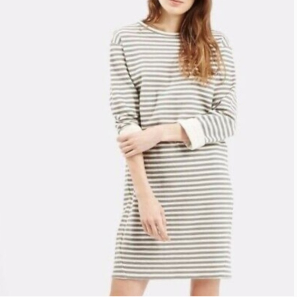 Topshop gray striped mid-length dress